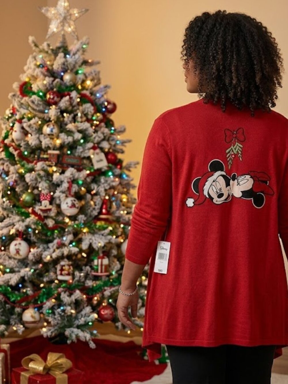NWT RED DISNEY MICKEY & MINNIE HOLIDAY CARDIGAN WOMENS SIZE 1X MISTLETOE